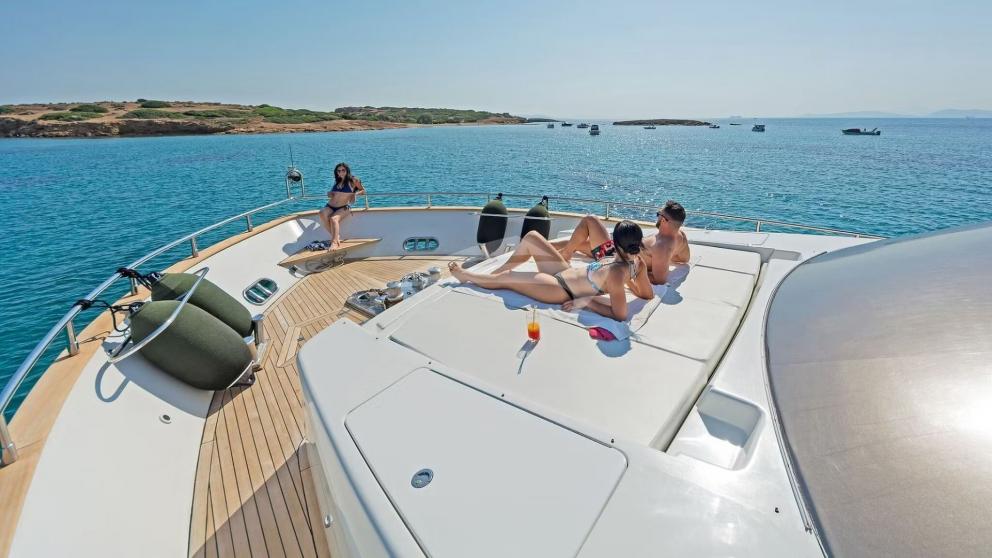Foredeck sunbathing area of motor yacht Illya F