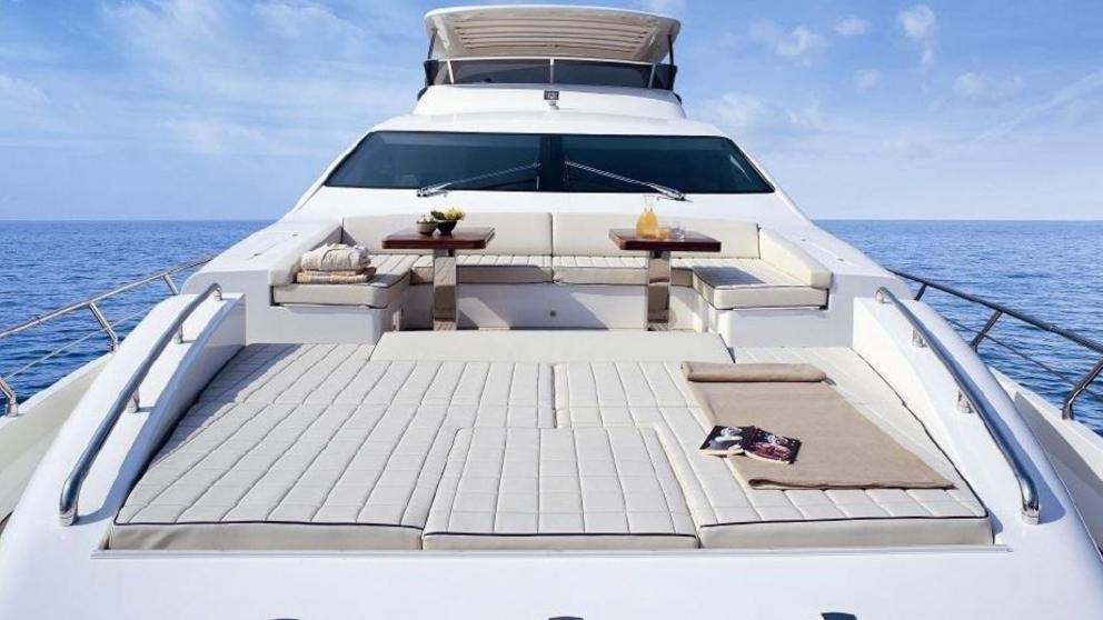 Foredeck sunbathing area of motor yacht La Fenice