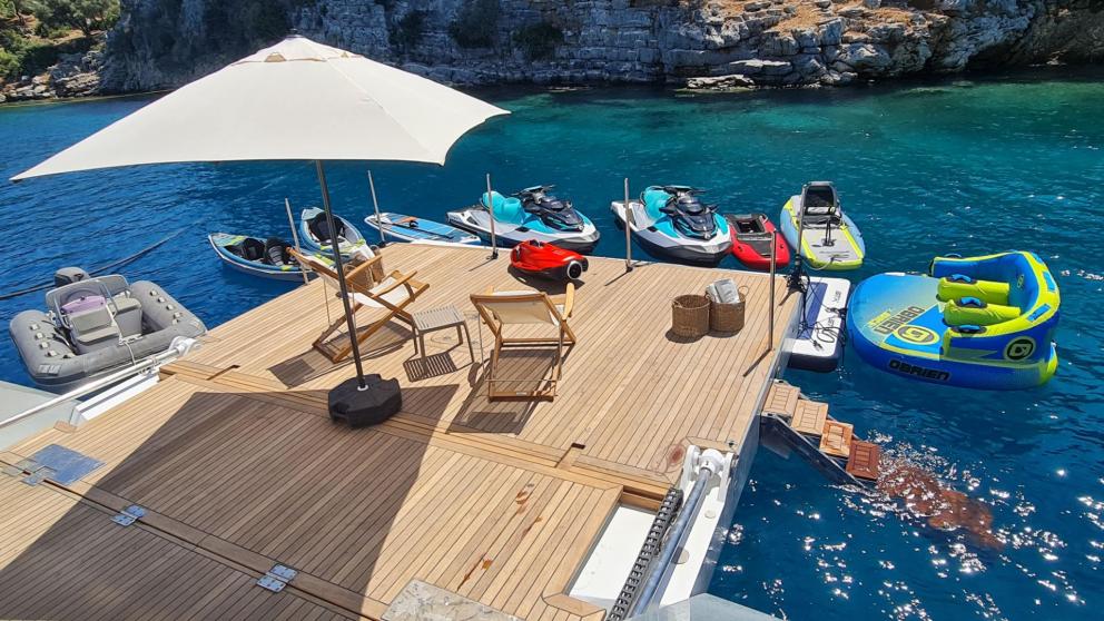 Luxury yacht North Wind's swimming platform and water toys