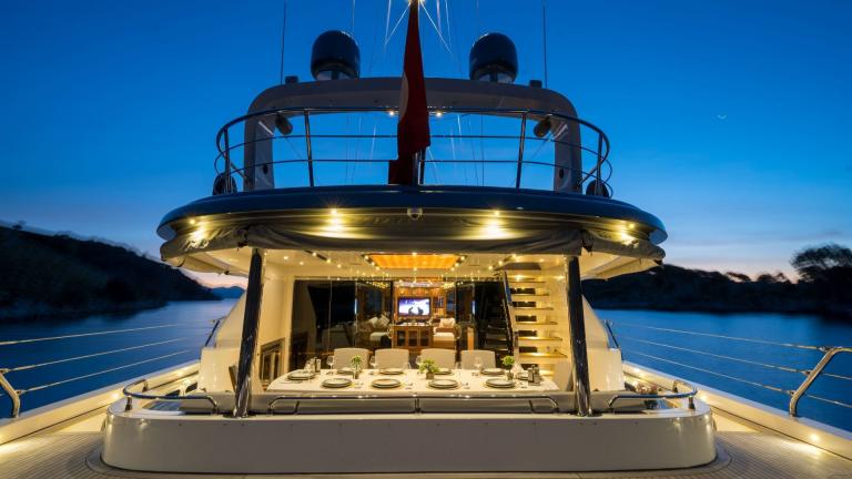 The aft deck of the luxury gulet Son of Wind.