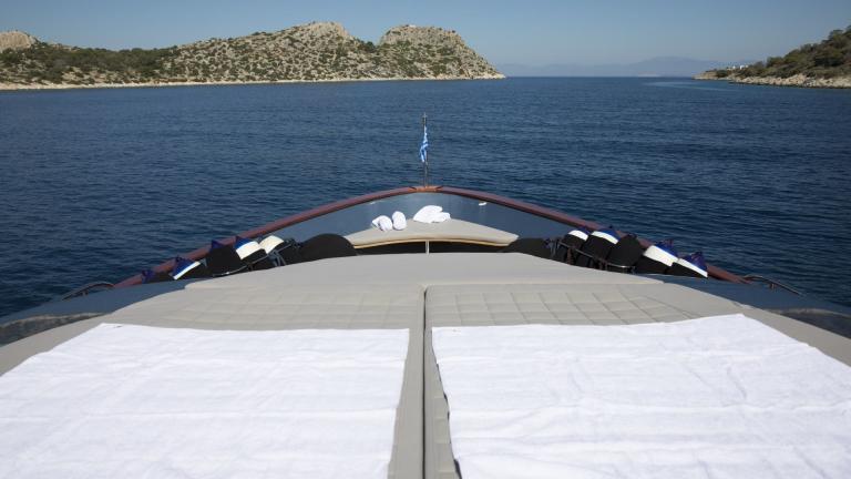 Foredeck sunbathing area on motor yacht Princess L