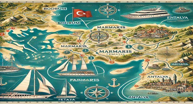 Yachtrouten in der Türkei - Entdecke die schönsten Ziele wie Bodrum, Marmaris und Fethiye auf türkisfarbenem Wasser