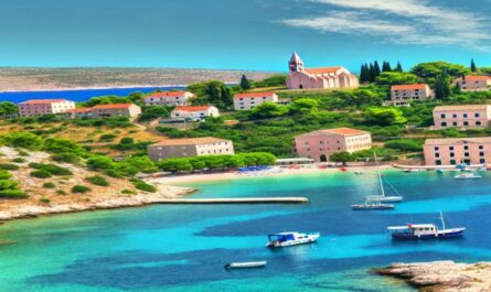 Trip to Croatia showcasing stunning coastline, historic architecture, boats anchored in a clear blue bay, and lush landscapes