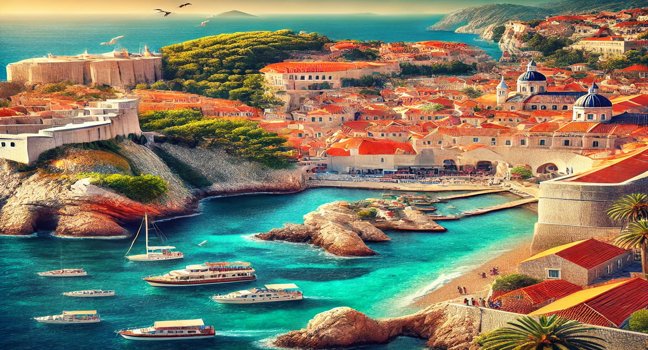 Trip to Croatia with views of Dubrovnik’s historic walls, coastal towns, red-roofed buildings, and boats along clear blue waters