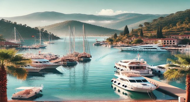 Göcek, Turkey offers a tranquil marina with luxury yachts, green hills, and turquoise waters, making it a perfect spot for sailing and coastal relaxation