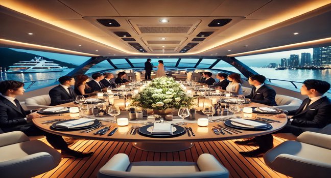 Impress your guests by hosting a business dinner on a luxury yacht charter. Enjoy an exclusive atmosphere with scenic views for a refined experience