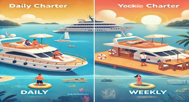 Explore the differences between daily and weekly yacht charters, from short outings with limited activities to week-long adventures with more flexibility and experiences