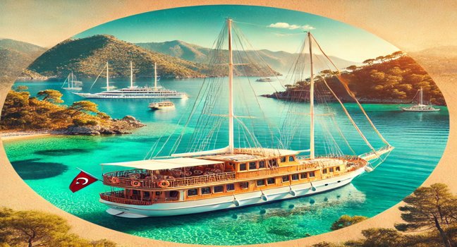 Eine traditionelle Gulet-Yacht in Marmaris, Türkei, mit großzügigen Decks, ruhigem türkisfarbenem Wasser und malerischer Küste – die perfekte Wahl für Komfort und Erholung