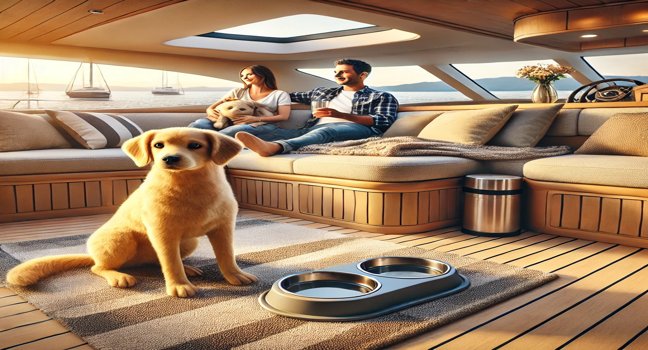 Relax with your furry friend on a pet-friendly yacht, featuring cozy spots, water bowls, and scenic ocean views for a comfortable and enjoyable journey