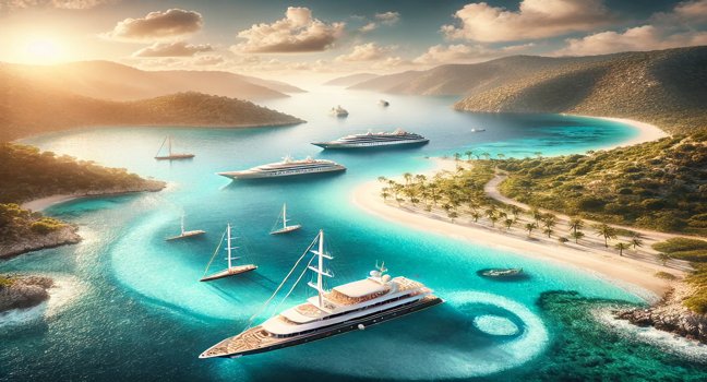 Best Yachts 2024 featured at beautiful destinations, showcasing clear waters, sunny skies, and lush coastlines ideal for luxurious yacht charters