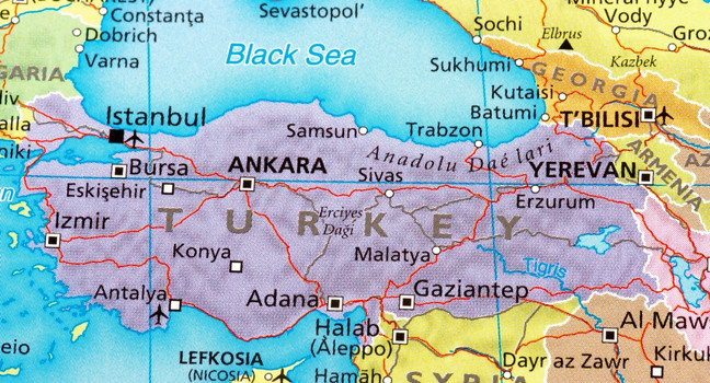 Türkei-Karte mit Ausgangspunkten für verborgene Routen Landkarte der Türkei mit Küsten und Regionen, die Ausgangspunkt für weniger bekannte Seerouten sind