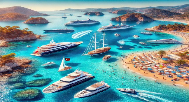 Luxury yachts and sailboats along Turkey’s scenic coast, highlighting the country’s rich marine tourism appeal