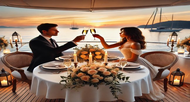 Celebrate your wedding anniversary in style on a luxury yacht. Enjoy a romantic, elegant setting with stunning sea views for a memorable occasion