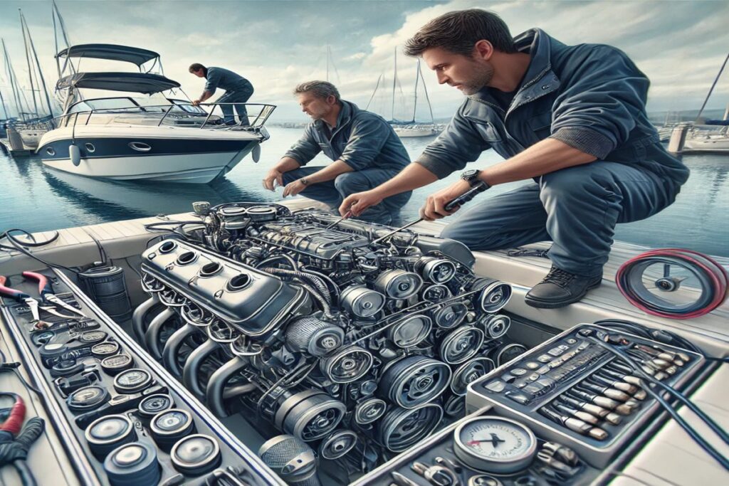 Ensure safe boating with thorough engine maintenance and testing, featuring professional inspection and adjustments at the marina