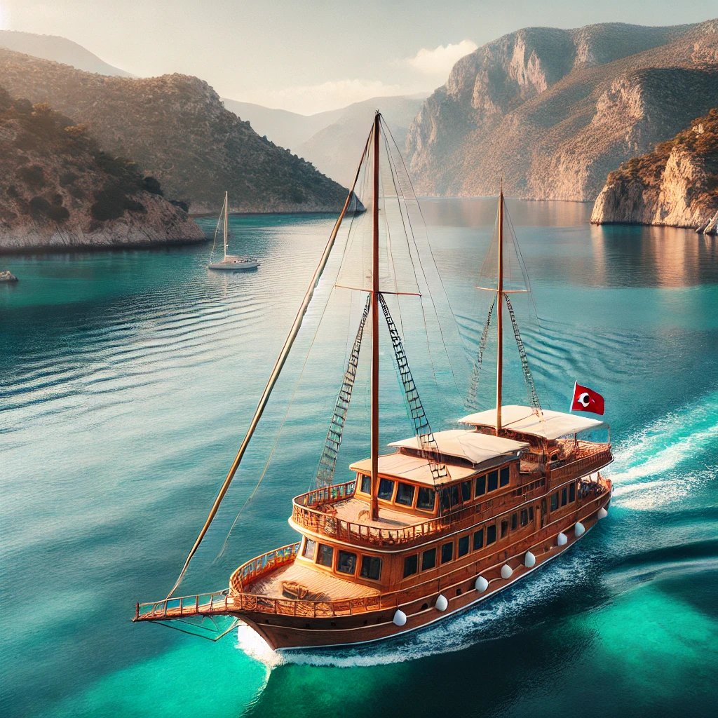 Enjoy the peaceful allure of a Gulet boat cruise, exploring serene coastlines and picturesque views on a traditional Turkish yacht