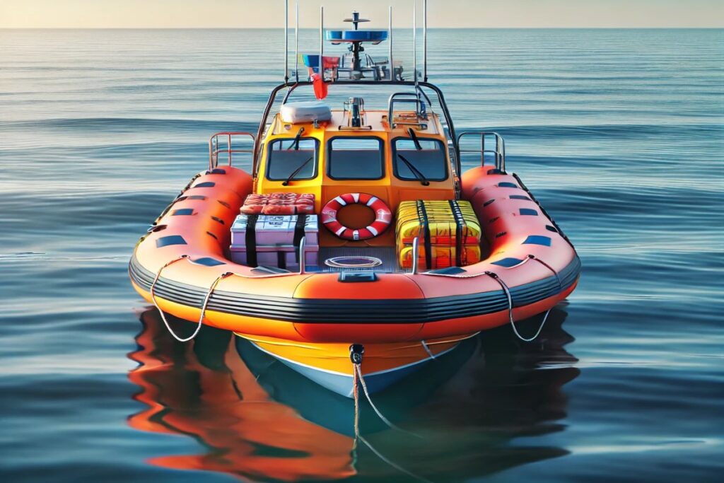 Lifeboats equipped with essential rescue gear ensure safety and reliability on calm open waters, vital for secure sea operations