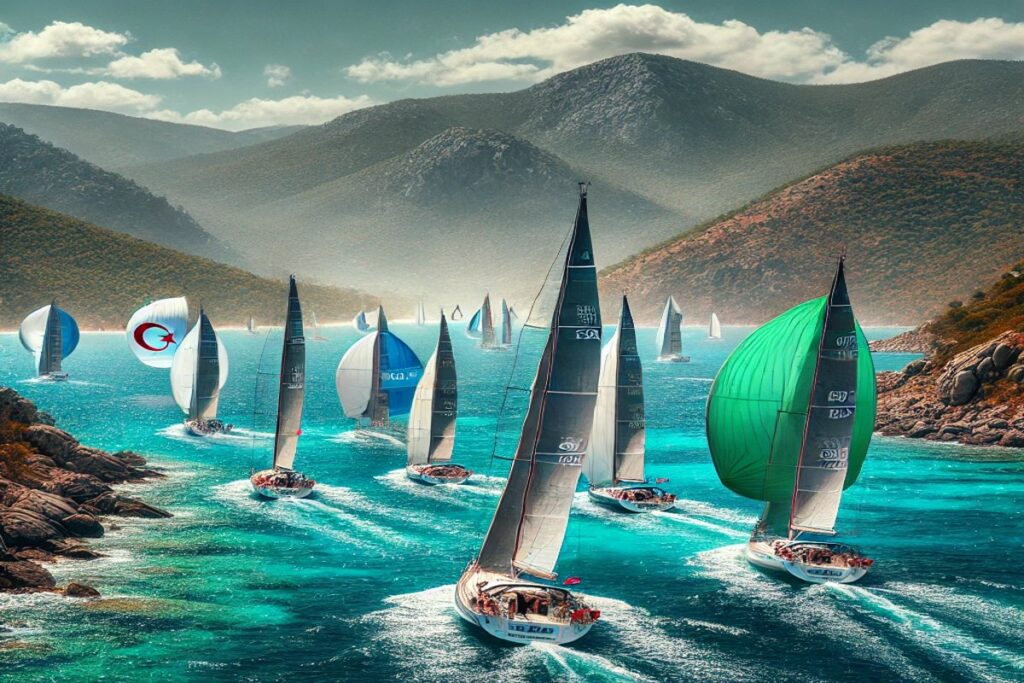 Discover the excitement of sail racing at the Marmaris Turkey Cup, where vibrant sailboats compete along Turkey’s stunning coastline amidst turquoise waters and picturesque hills