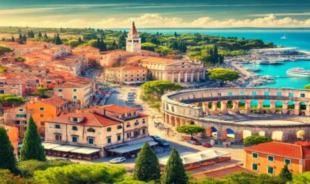 Pula zeigt seine historische Architektur, mit der römischen Arena und charmanten Altstadt, umgeben von Natur und dem klaren Adriatischen Meer