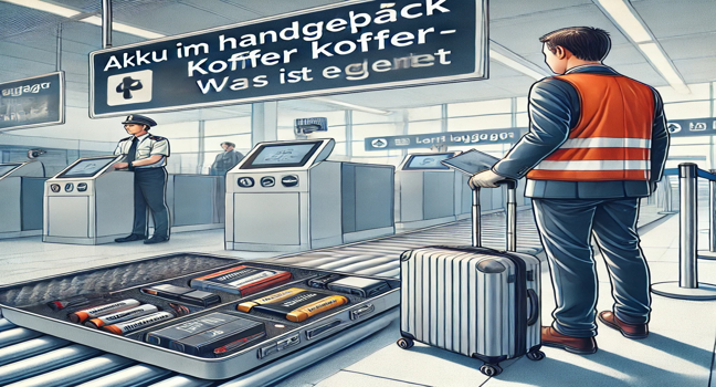 Ein Reisender entscheidet an der Sicherheitskontrolle, ob Akkus ins Handgepäck oder in den Koffer gehören.