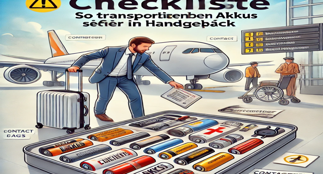 Tipps zur sicheren Beförderung von Akkus im Handgepäck - Checkliste für Reisende, inkl. Schutz und Vorschriften