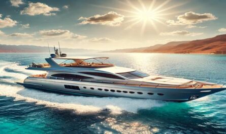 A sleek motor yacht cruising under sunny skies, offering a premium boat charter luxury experience