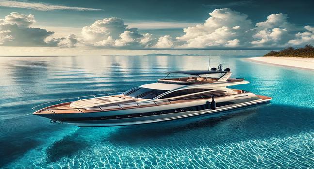 Experience a luxury motor yacht gliding on calm ocean waters under a bright blue sky, ideal for premium boating and the best boats for special occasions