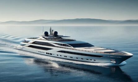 A sleek luxury yacht cruising on calm blue waters, reflecting elegance, adventure, and professionalism in the yachting world