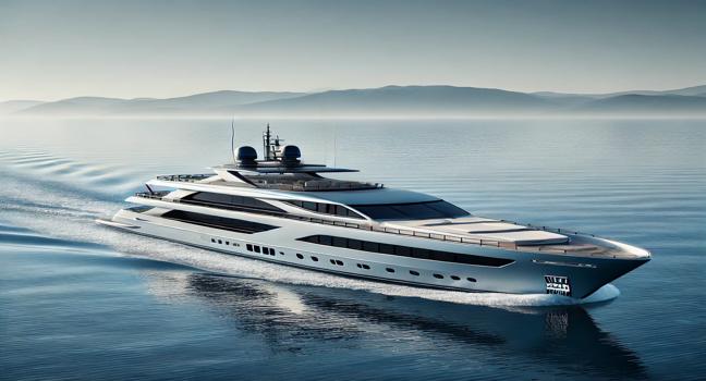 A sleek luxury yacht cruising on calm blue waters, reflecting elegance, adventure, and professionalism in the yachting world