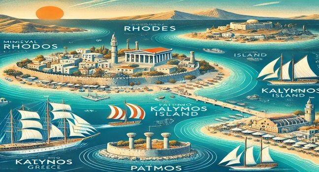 Bootstour-Ziele von Kos: Rhodos, Kalymnos, Patmos und Bodrum. Türkisblaues Wasser und historische Highlights warten auf Sie