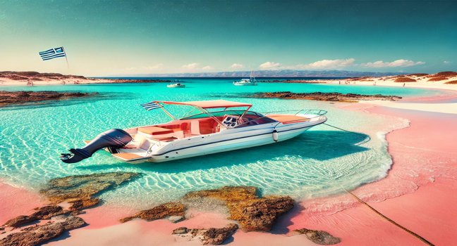 Entdecke Elafonissi, den berühmten rosa Sandstrand auf Kreta. Miete ein Boot und genieße das klare Wasser und die traumhafte Kulisse der Ägäis