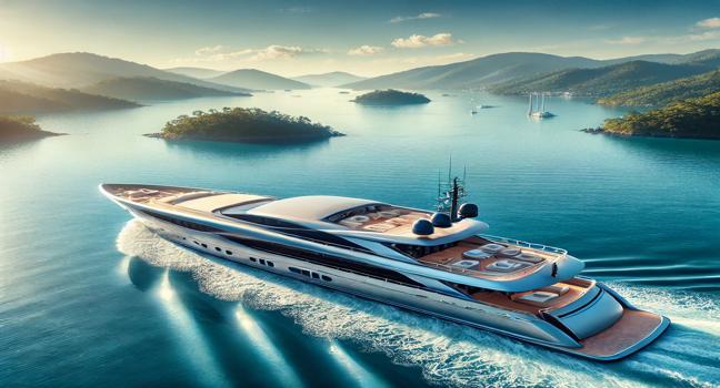 Discover the elegance of yachts for hire with this stunning visual. A luxury yacht cruising through crystal-clear waters, offering the ultimate private yacht rental experience