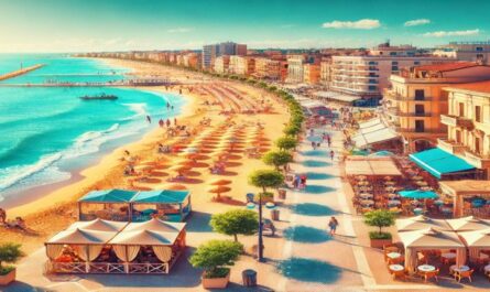 Scenic view of Cattolica with sandy beaches, clear Adriatic waters, and a vibrant promenade lined with cafes