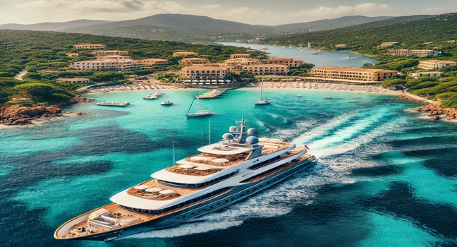 Experience a luxurious charter yacht in Porto Cervo, Sardinia, with stunning coastal views, crystal-clear waters, and modern onboard amenities