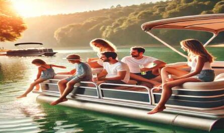 Enjoy a sunny day with family on a spacious pontoon boat, perfect for cruising and watersports