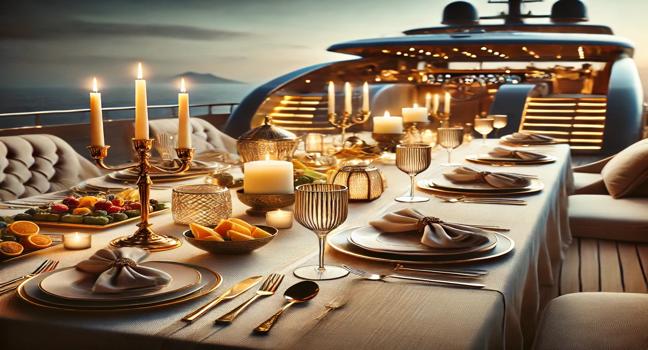 Explore the refined dining experience inspired by mega luxury yachts, featuring premium tableware and a luxurious atmosphere