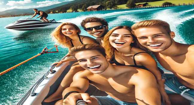 Dive into fun and action with a ski boat, ideal for watersports adventures under the sunny skies