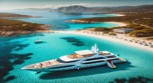 Eine Auswahl verschiedener Boote vor der Küste Sardiniens - vom kleinen Schlauchboot bis zur luxuriösen Yacht