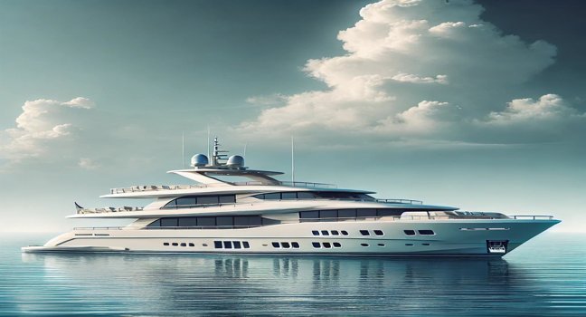 A sleek white luxury yacht for sale, cruising on a calm sea under a clear blue sky, showcasing elegance and modern design