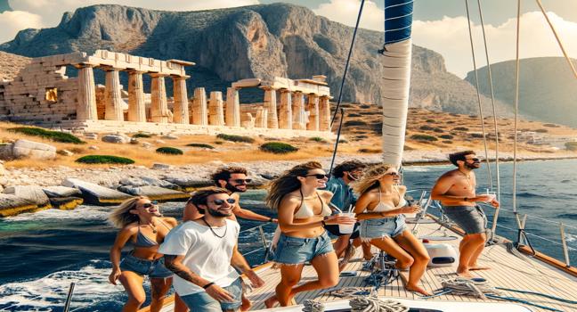 Embark on an adventurous sailing trip in Greece, discovering ancient ruins and picturesque coastlines with friends