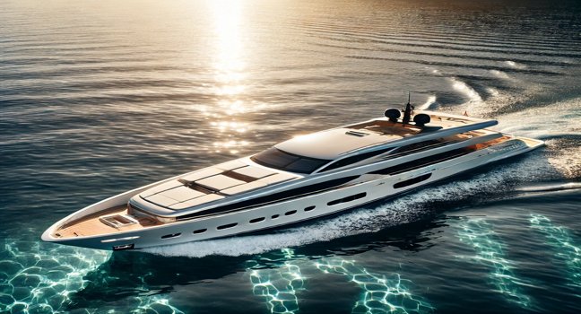 A sleek white yacht sailing along the Mediterranean Sea with the sun reflecting on the crystal-clear waters. A perfect representation of a high-end marine lifestyle