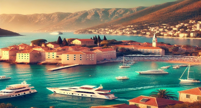 A scenic coastal view in Budva, Montenegro, ideal for yacht rentals