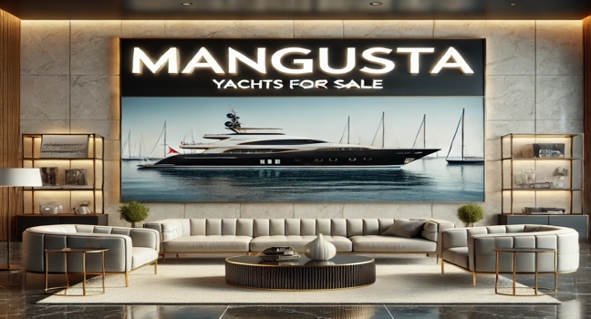 A luxurious setting showcasing Mangusta yachts for sale, featuring a high-end yachting atmosphere