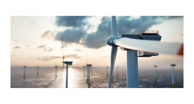 Windkraftanlagen im Meer bei starkem Meltemi Wind in der Ägäis