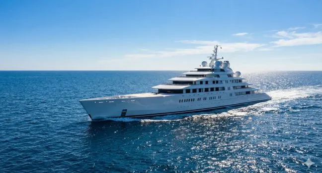 Azzam Yacht auf dem Meer bei voller Fahrt – größte Yacht der Welt