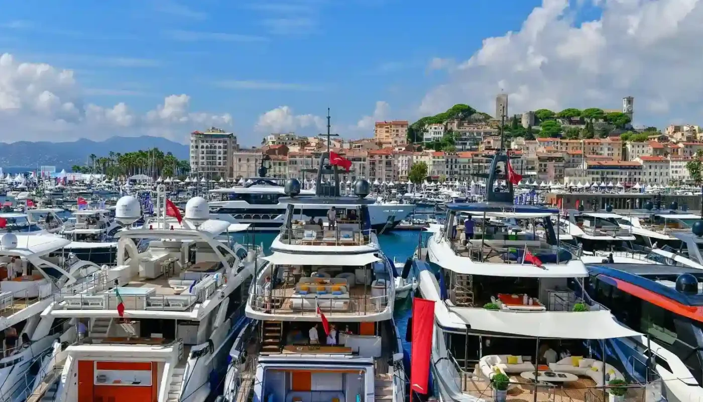 Luxury yachts at Cannes Yachting Festival marina