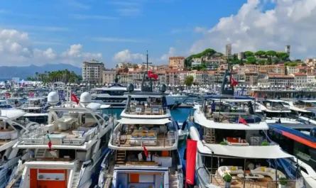 Luxury yachts at Cannes Yachting Festival marina