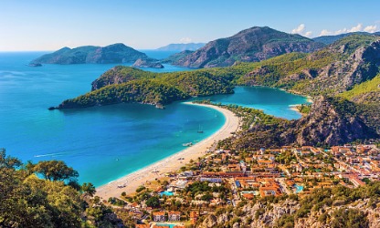 Aerial view of islands and boats in Fethiye Ölüdeniz Turkey