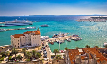 Aerial view of Split in Croatia and visit to the Marjan on the waterfront with a view of the hill