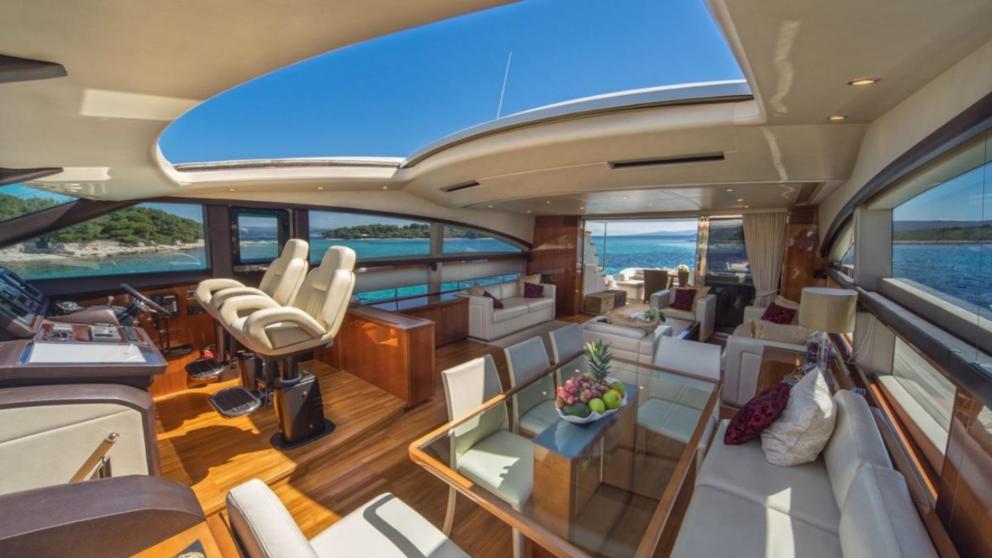 Modern cabin design on a luxury yacht with a panoramic roof