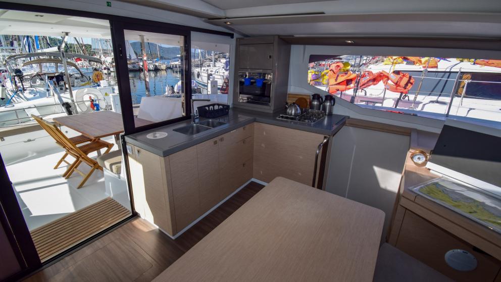 Spacious public spaces for catamaran guests